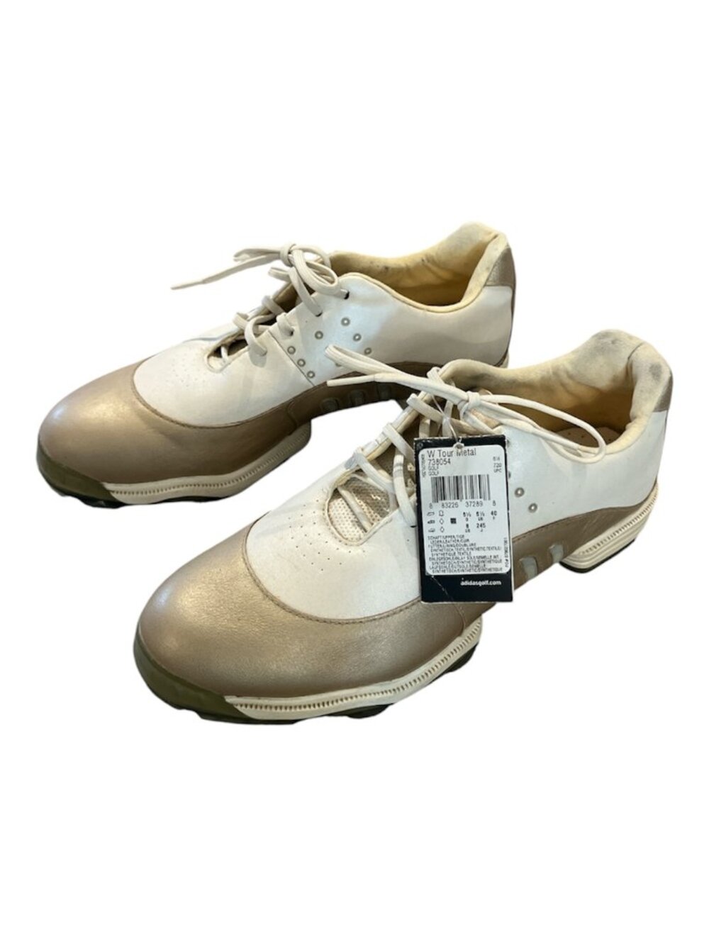 ADIDAS NWT Women's Tour Metal Golf Shoes Size 6.5 Leather White & Gold Z-Traxion